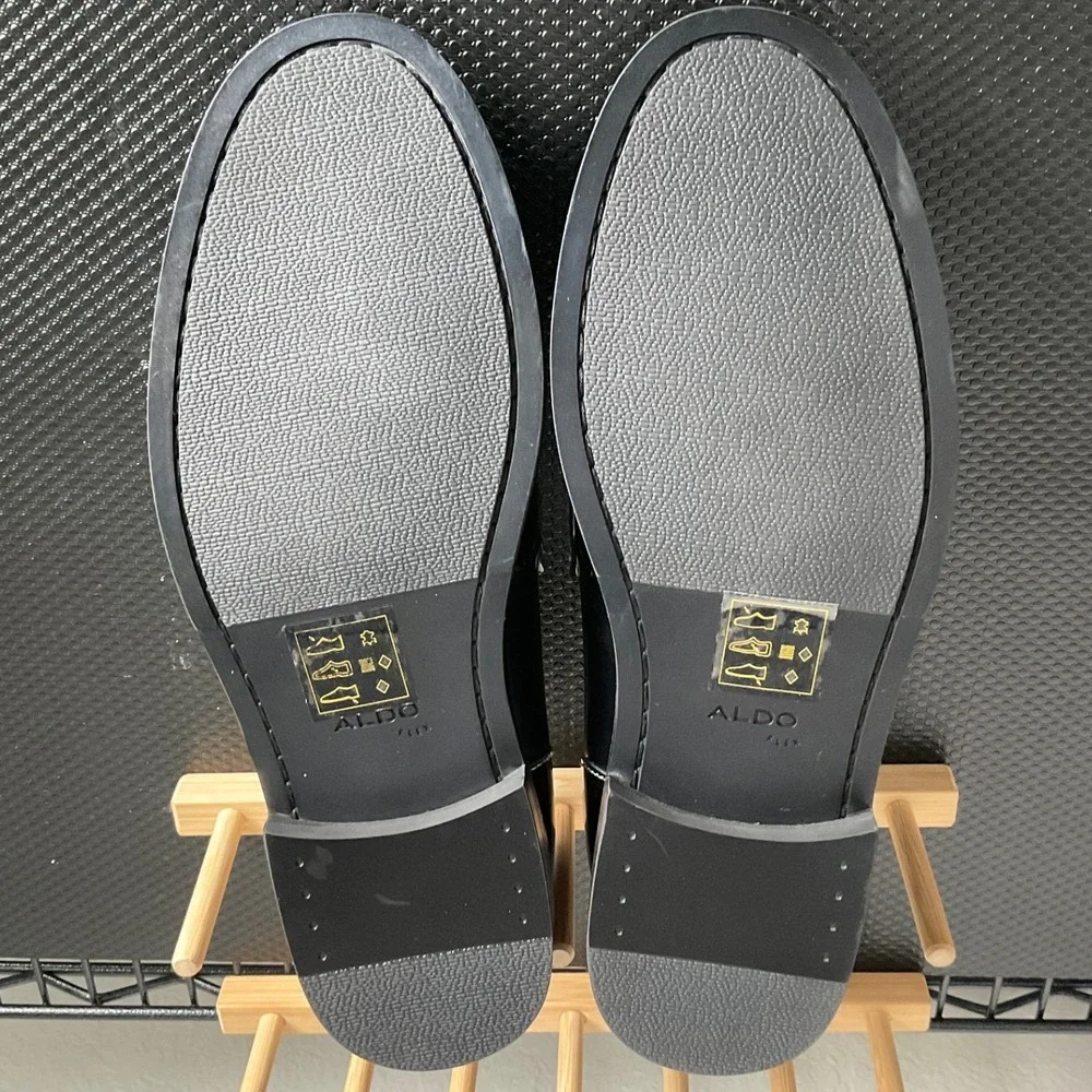 Aldo Buckley Mens Black White Leather Penny Loafers Pillow Walk Flex Size 7.5